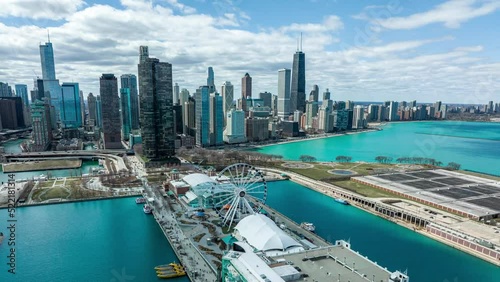 Navy Pier Chicago Day Hyperlapse Drone Shot