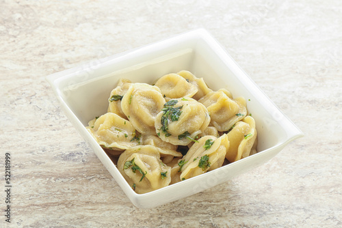 Russian boiled dumplings with meat