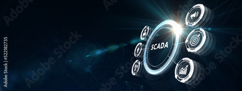 System Supervisory Control And Data Acquisition technology concept. SCADA 3d illustration