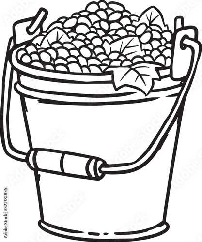 A bucket full of berries lineart vector icon. Eat local concept. Pick your own berries comic style image. Hand drawn isolated lineart image for prints, designs, cards. For books, stickers, posters