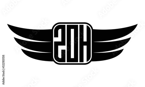 ZOH three-letter Wing black and white logo design. Vector template photo