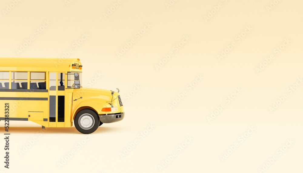 3D yellow school bus against beige background