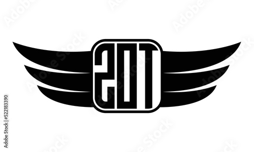 ZOT three-letter Wing black and white logo design. Vector template photo