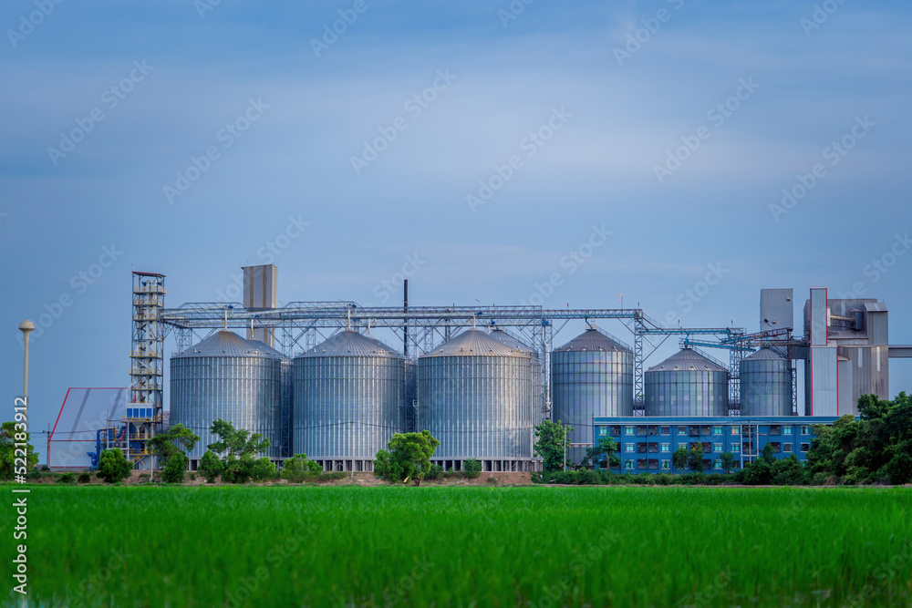 Factory with a green field.environmentally friendly factory with roof greening.Industrial factory and green fields 