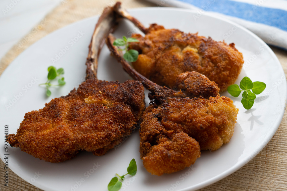 Battered lamb chops with villaroy sauce. Battered lamb chops with villaroy sauce.
