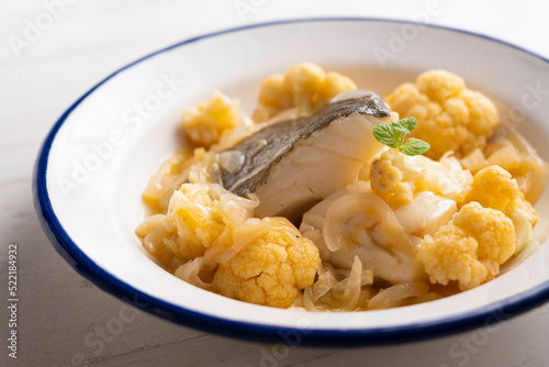 Cod with cauliflower. Typical recipe from the basque country.