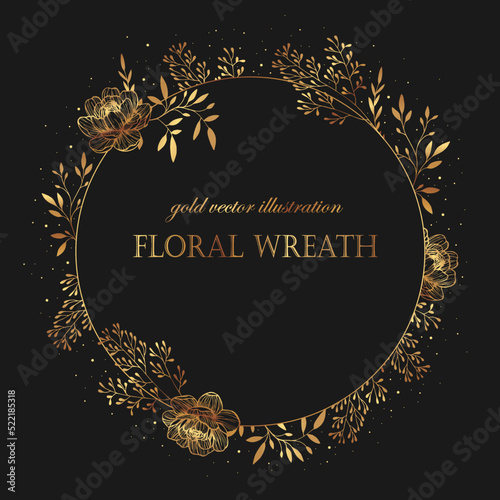 Golden frame flowers for decorative design. Golden border design. Vector illustration.