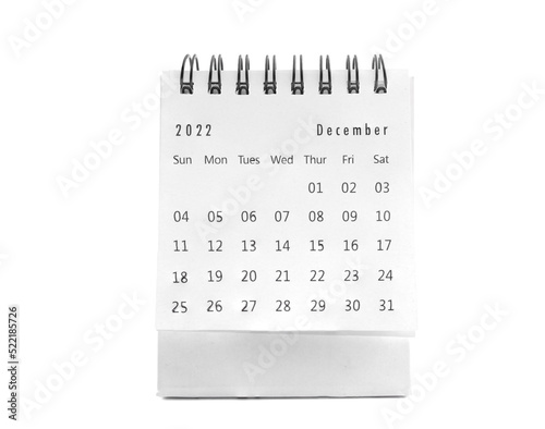 December 2022 desk calendar for planners and reminders on a white background.