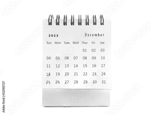 December 2023 desk calendar for planners and reminders on a white background.