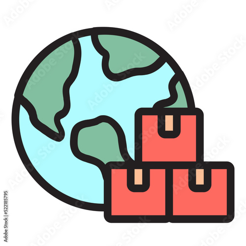 Worldwide delivery , Global Logistic filled outline icon.