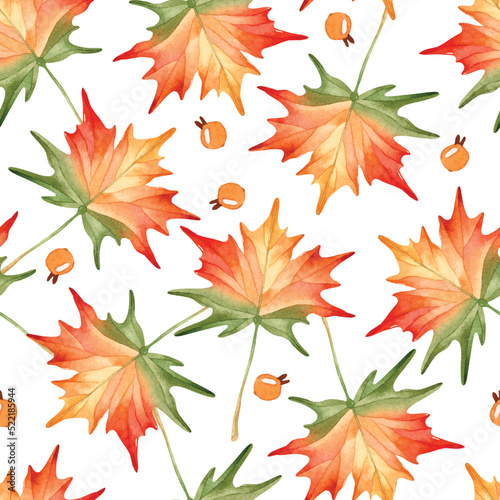 Watercolor colorful maple leaves seamless pattern