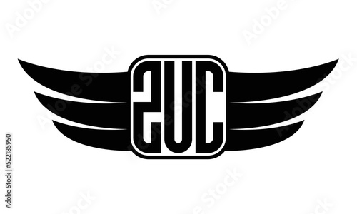 ZUC three-letter Wing black and white logo design. Vector template photo