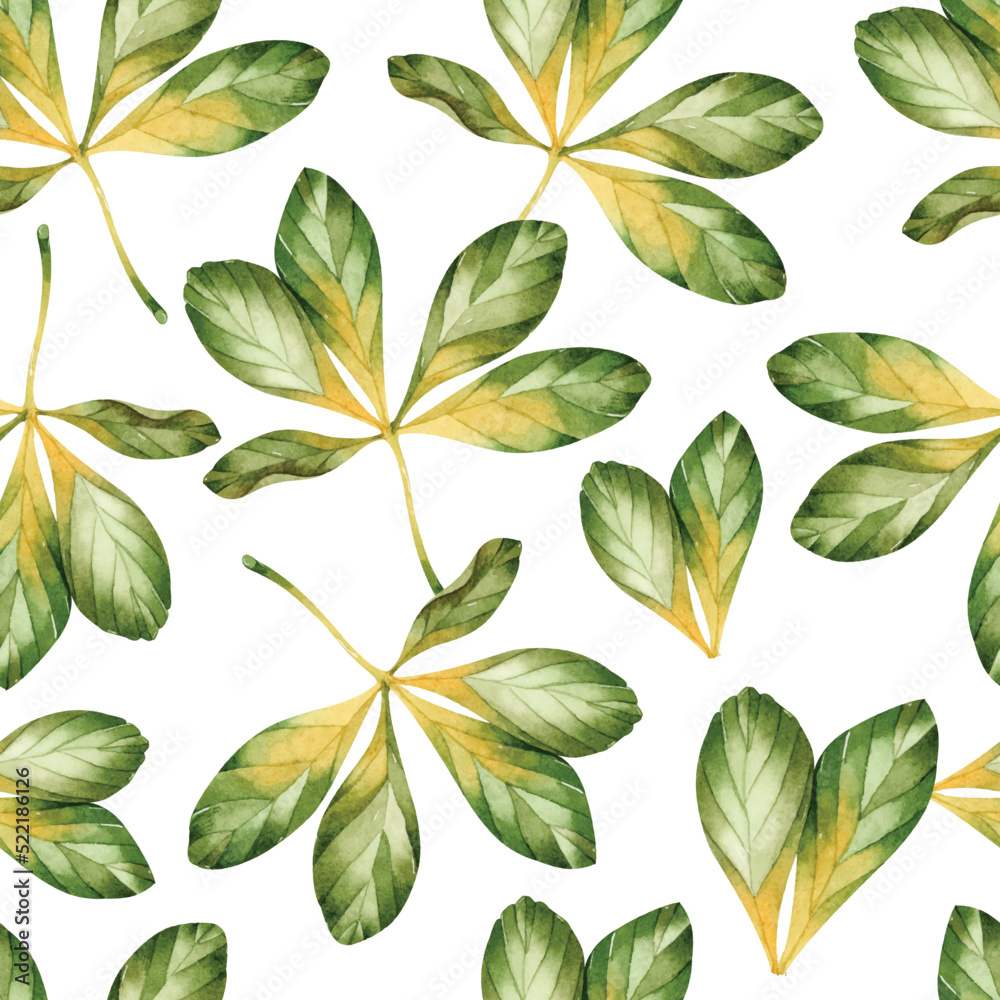 Chestnut leaves watercolor seamless pattern