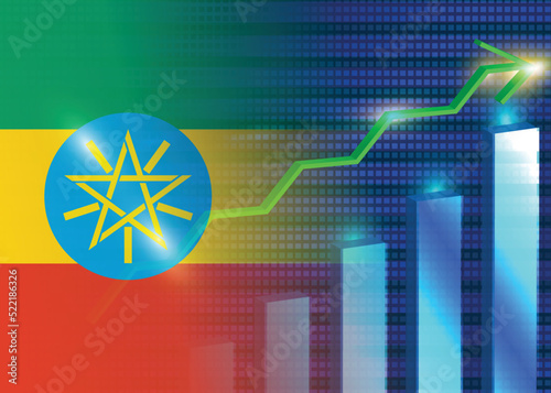 Economic growth in Ethiopia.Ethiopian flag with charts,growth arrow