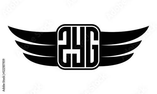 ZYG three-letter Wing black and white logo design. Vector template photo