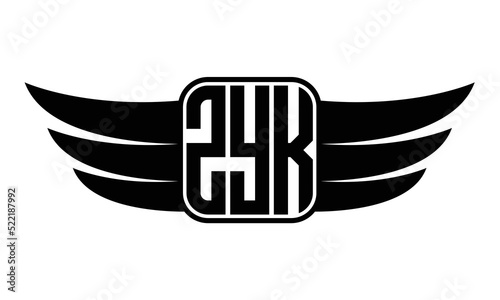 ZYK three-letter Wing black and white logo design. Vector template photo