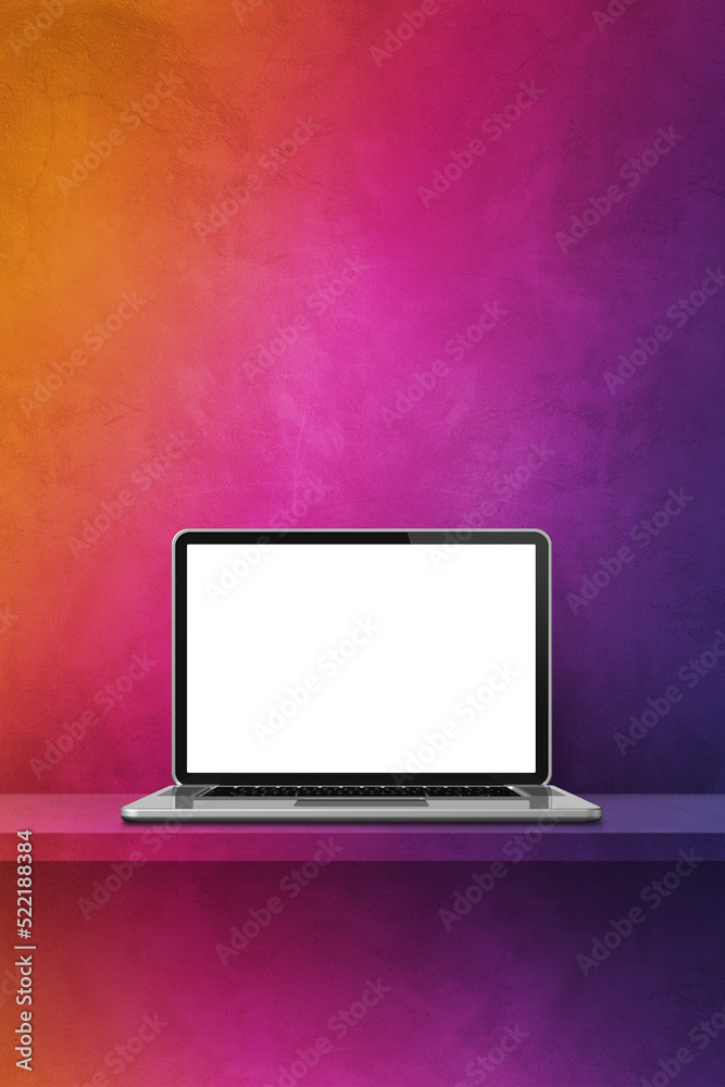 Laptop computer on rainbow shelf. Vertical background Laptop computer on rainbow shelf. Vertical background