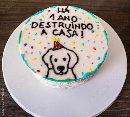 dog with birthday cake