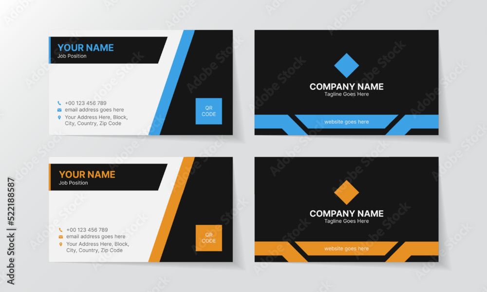 Technology Style Business Cards Templates Set with Unique Layout, Yellow and Blue Visiting Cards Collection	