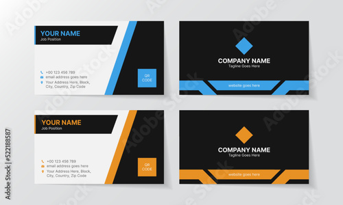 Technology Style Business Cards Templates Set with Unique Layout, Yellow and Blue Visiting Cards Collection 