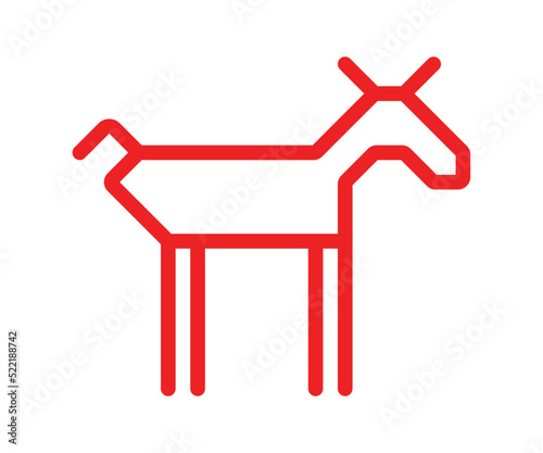 Vector isolated illustration with red geometric symbol of moose or Santa deer. Simplified shape is ornamental element of Karelia and Finnish people. Decorative icon for traditional fancywork