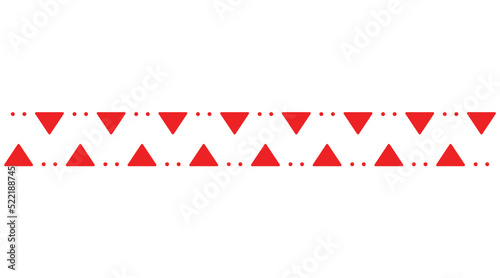 Vector seamless pattern with red simplified dots and triangles. Ornamental native elements of Karelian and Finnish arts. Decorative banner for traditional embroidery