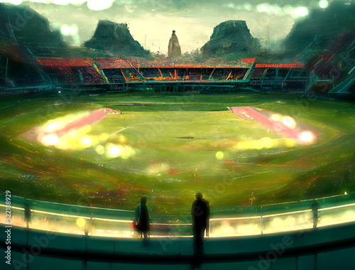 8K Blur matte painting beautiful Cricket Ground, Cricket Stadium drawing, Blur background for vfx, post movie production, this image has been deliberately blurred and out of focus photo