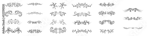 Set of text delimiters, Collection of arabesque, calligraphic decorative set, Vintage Decorations, calligraphic Ornaments, dividers, borders, frames, Vector isolated illustration 