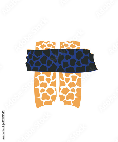 washi tape with giraffe texture. Composition of pieces of colored patterned washi tape isolated on a white background.