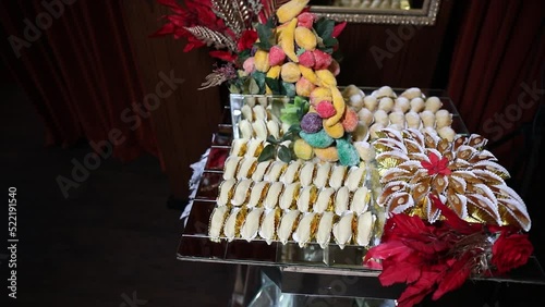 Sweets prepared for the engagement day, engagement shekerbura and baklava(paxlava), dried fruit decoration photo