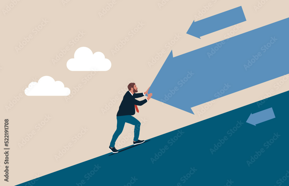 Businessman stop the arrow down. Business vector illustration concept Businessman stop the arrow down. Business vector illustration concept