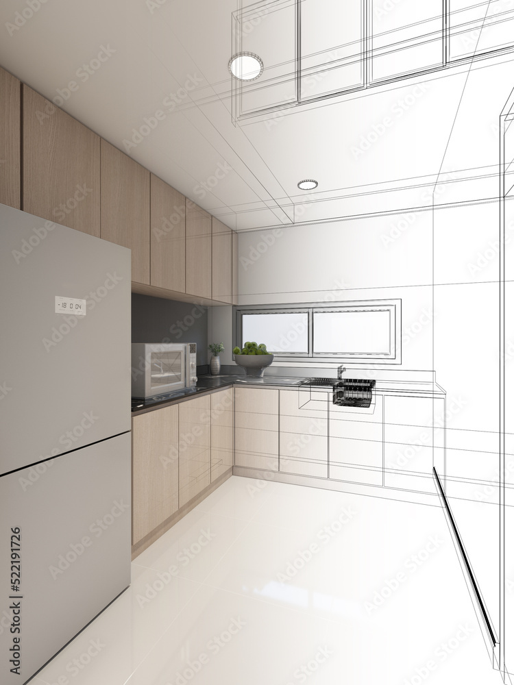 abstract sketch design of kitchen room ,3d rendering abstract sketch design of kitchen room ,3d rendering