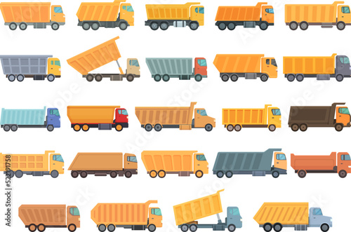 Car tipper icons set cartoon vector. Car truck. Tipper container