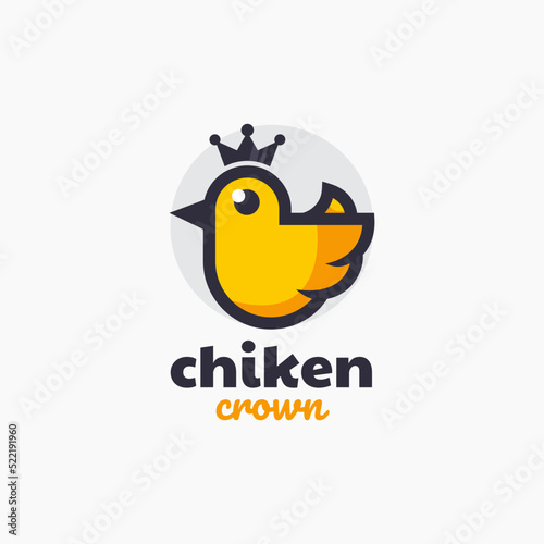 Vector Logo Illustration Chicken Simple Mascot Style.