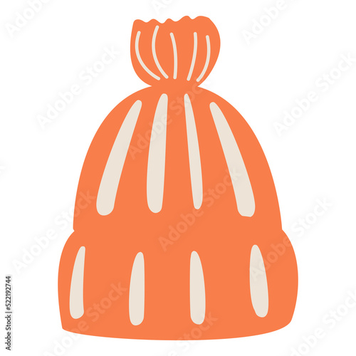 Warm orange autumn hat with a pompom, vector illustration
