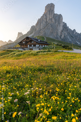 beautiful sunset scene summer of Dolomites Alps mountain landscape. Stunning Giau Pass - 2236m mountain pass in the province of Belluno in Italy © Songkhla Studio