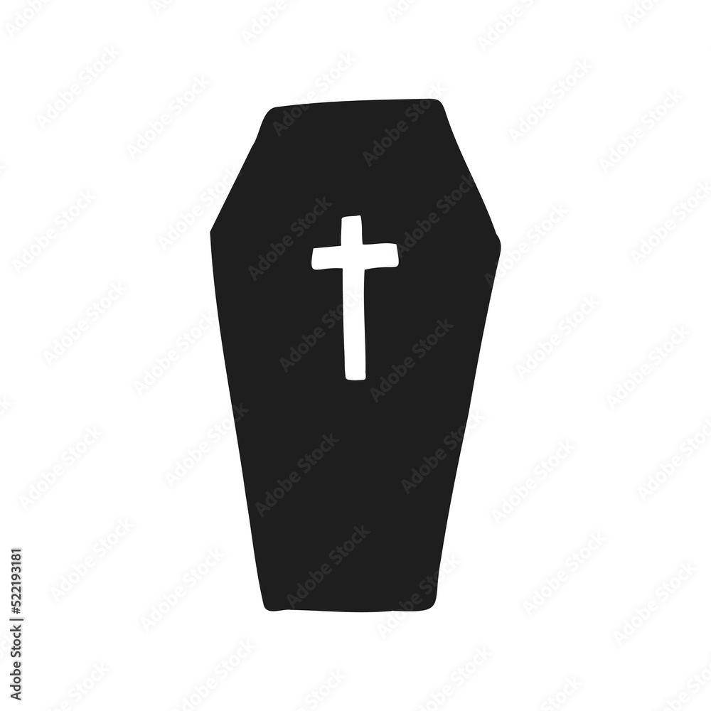 Obraz premium Halloween 2022 - October 31. A traditional holiday, the eve of All Saints Day, All Hallows Eve. Trick or treat. Vector illustration in hand-drawn doodle style. The grave of a dead man.