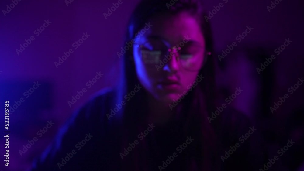 Woman working at night. Close view on face Woman working at night. Close view on face
