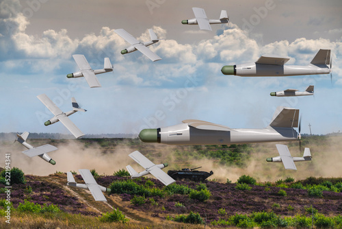 Εκτύπωση καμβά Loitering munitions system above the battlefield