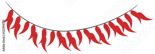 Chili hot and spicy food vector logo design inspiration. Red spicy pepper isolated. Savoury extra tabasco or cayenne pepper hanging on rope for sale in market or shop, kitchen or restaurant decor