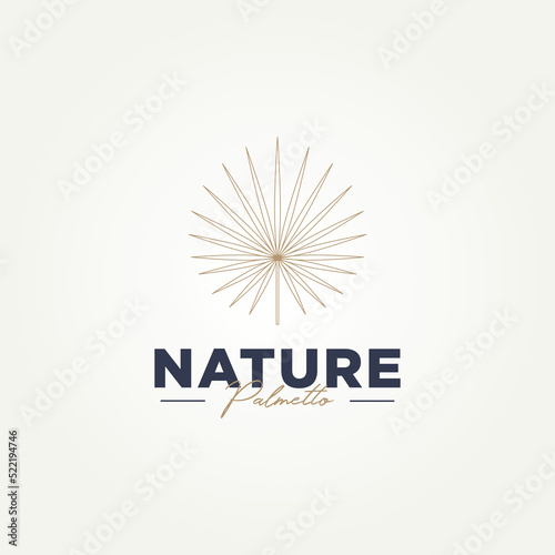 minimalist nature dried palm leaves line art logo template vector illustration design. simple palmetto tropical plant logo concept