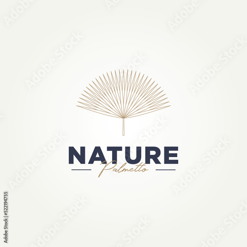 minimalist palm leaves line art logo template vector illustration design. simple dried palmetto tropical plant logo concept
