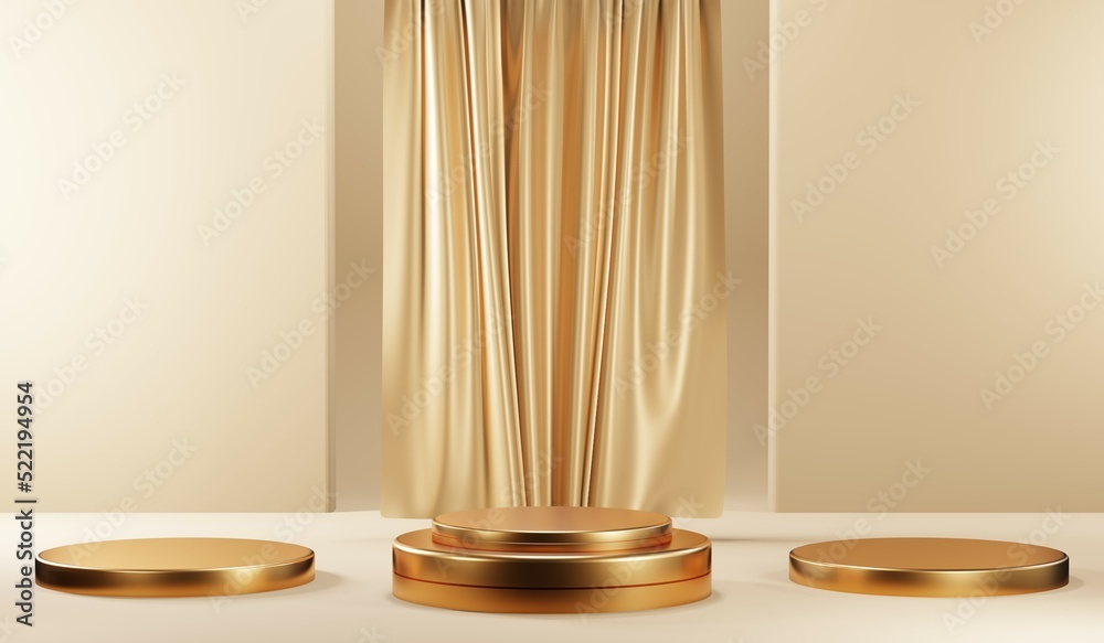 3D rendering of blank product background for cream cosmetics Modern gold podium background