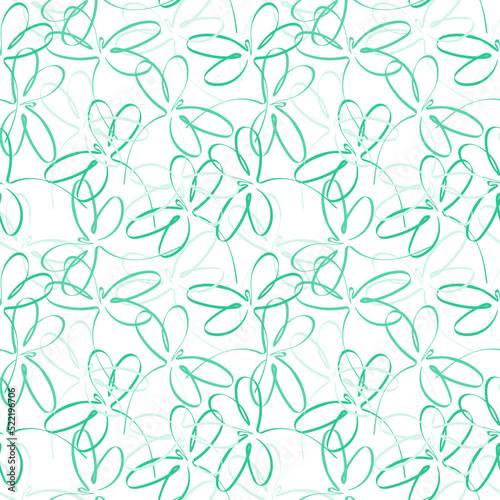 Seamless pattern of stylized dragonflies  hand-drawn elements in a single line on a white background. Fancy background in a minty palette. Cute abstract dragonflies. Spring. Summer. Cool.