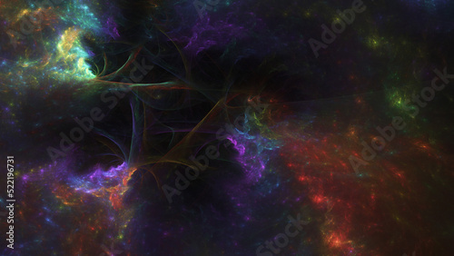 Abstract violet glowing shapes. Fantastic spacebackground. Digital fractal art. 3d rendering.