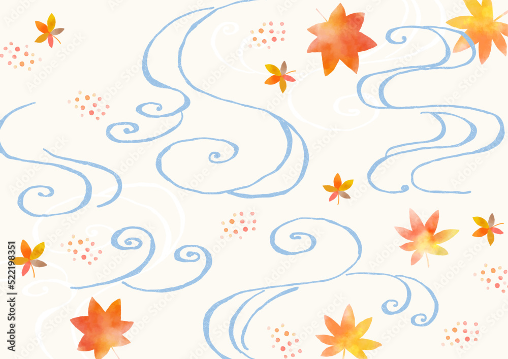 和柄素材 秋の水紋様と紅葉の背景