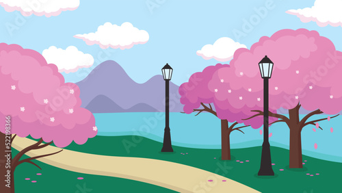 alley in the park along the cherry blossoms