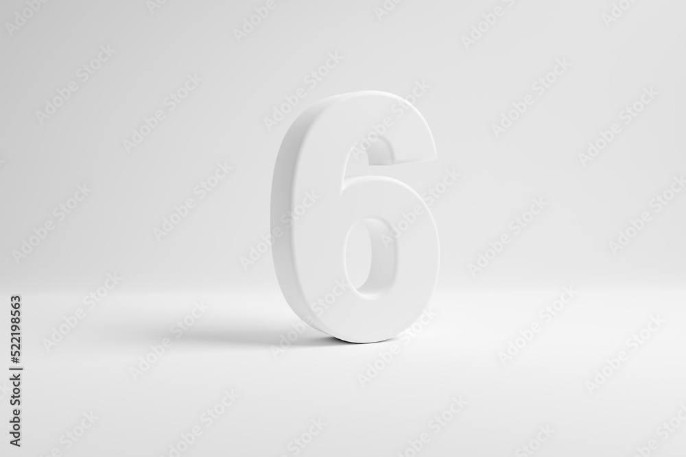 Number six on white background. 3D rendering. Number six on white background. 3D rendering.