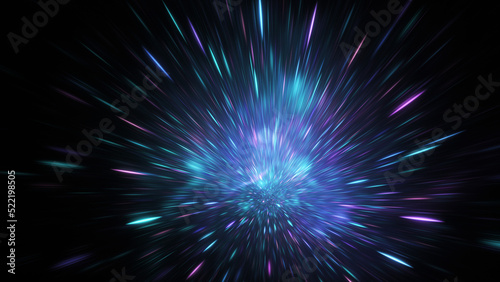 Abstract violet and blue fireworks. Fantastic holiday background. Digital fractal art. 3d rendering.