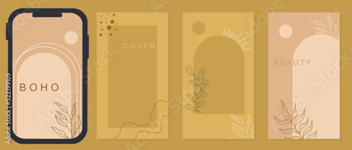 social media story template set. brown boho background. beautiful aesthetic design